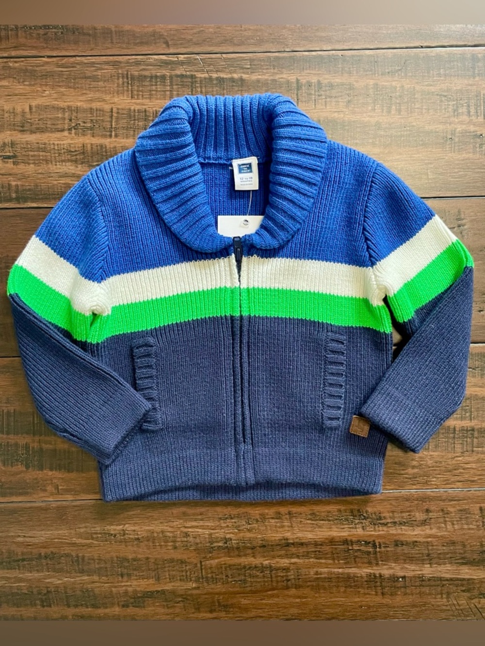 Janie and Jack Blue Stripe Zip Up Knit Cardigan Sweater NWT